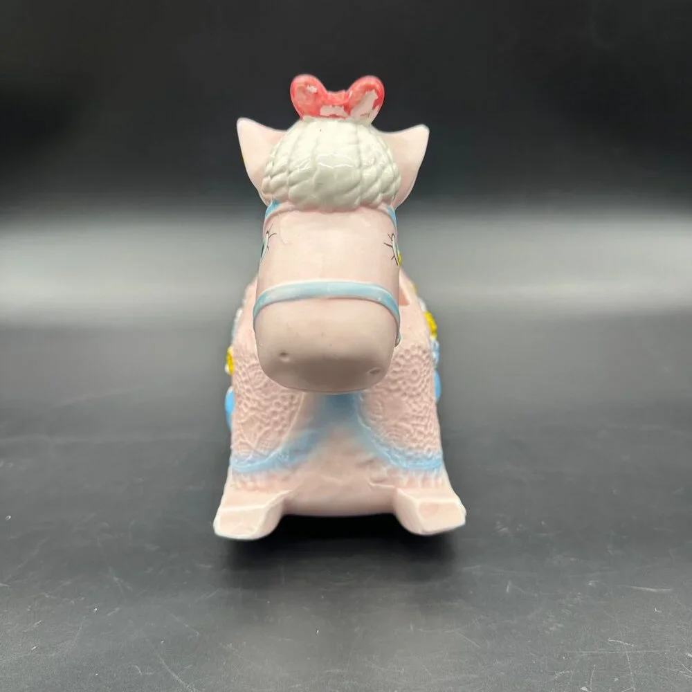 Vintage Baby Rocking Horse Planter Pink Kitsch Napco Taiwan Catch All Storage - Picture 3 of 12